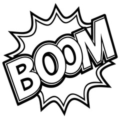Boom comic style explosion word in playful sketch Line Art Vector illustration