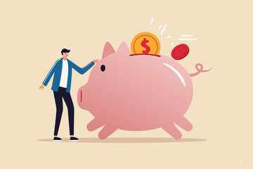 Emergency funds prepared to pay for unexpected situation in life, loss a job, economic crisis causing income cut or accident concept, smart man standing with piggy bank with emergency siren light.