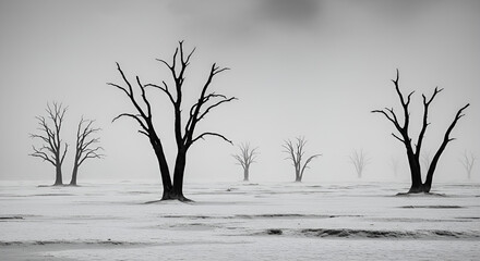 The land becomes dry, the trees dry and cracked and barren due to global warming.