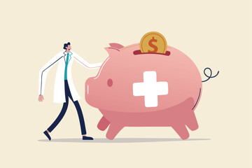 Emergency funds prepared to pay for unexpected situation in life, loss a job, economic crisis causing income cut or accident concept, smart man standing with piggy bank with emergency siren light.