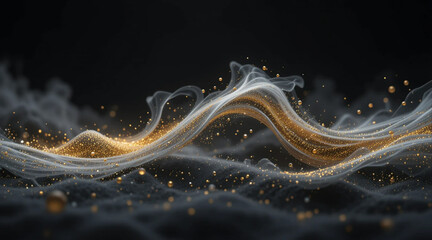 Golden Swirling Dust Trail on Black Background