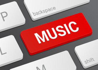 Fototapeta premium Close up Music Button on Laptop or Computer Keyboard for Audio Sound Media Player Digital Interface Concept 3D Illustration