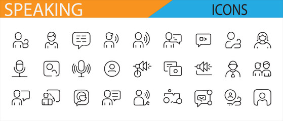 Icons for Speaking, Communication, and Interaction Featuring Chat, Video Calls, and Support