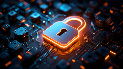 Cybersecurity digital lock on circuit board