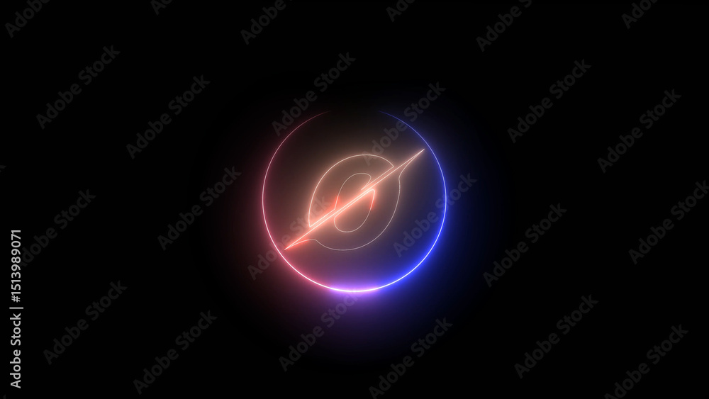 Poster neon circle with diagonal line a modern and minimalist abstract design on black background