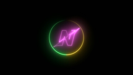 Neon Letter N Logo with Circular Gradient Outline on a Black Background