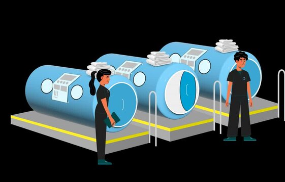 3d render Hyperbaric Chamber, Oxygen Health Care and Cure Capsule animation - 4k