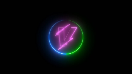 Neon Letter V Logo Design with Circular Border on a Black Background for Futuristic Branding