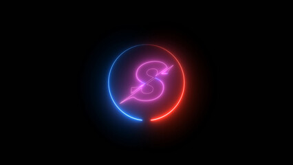 Neon S with Arrow and Circle Futuristic Vibrant and Eye Catching Design on Black Background