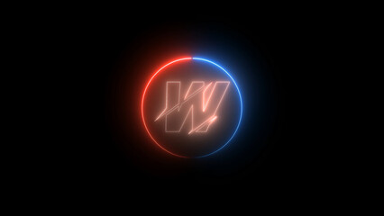 Neon Letter W Logo with Red and Blue Circle on a Black Background