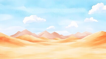 Pastel desert landscape with mountains and clouds.