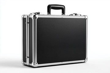 Black hard case with metal corners on white back