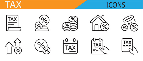 Modern Icons Representing Tax Filing, Finance, and Accounting for Professionals