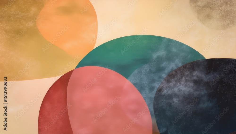 Poster abstract organic colorfield composition with fluid overlapping shapes in earthy and pastel tones for