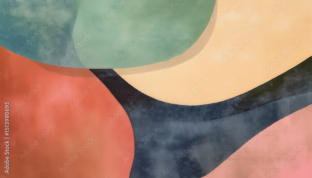 Poster abstract organic colorfield composition with fluid overlapping shapes in earthy and pastel tones for