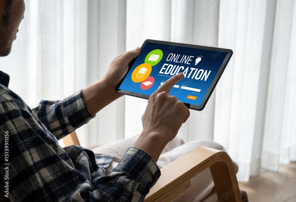 Poster e-learning website with modish sofware for student to study online on the internet network