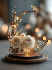 Decoration on table with moon and flowers .