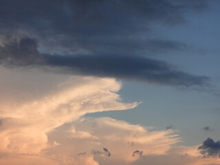 Colorful, evening, storm clouds forming over Kent Country, Delaware. Cloudscape.