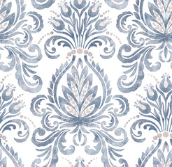 Watercolor damask seamless pattern element. Vintage classical old fashioned damask ornament, seamless texture for wallpapers, textile.
