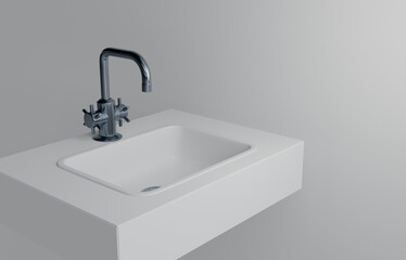 3D rendering, washbasin in bathroom, white background