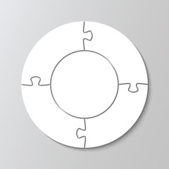 Circular cutting puzzle pieces grid. Circle jigsaw template. Business presentation info graphic. Modern background with mosaic shapes. Simple frame tiles. Vector illustration.