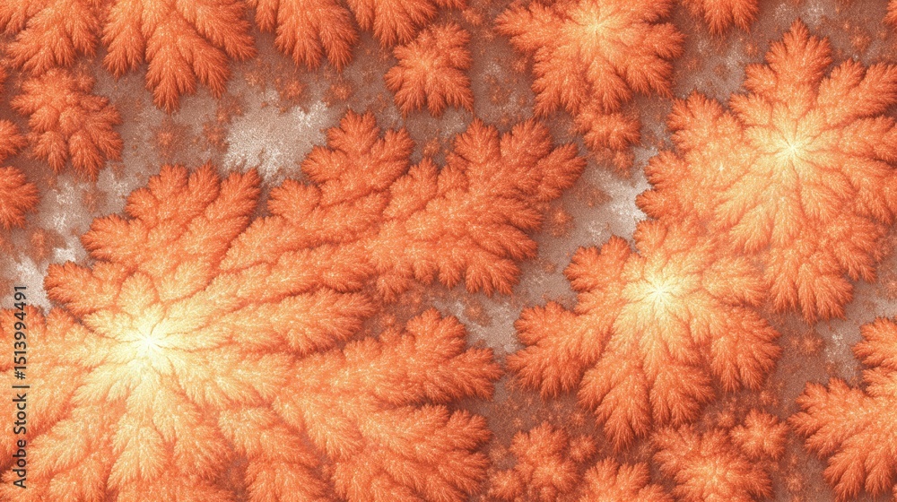 Poster fractal plant displays brilliant orange foliage in intricate patterns across a textured surface