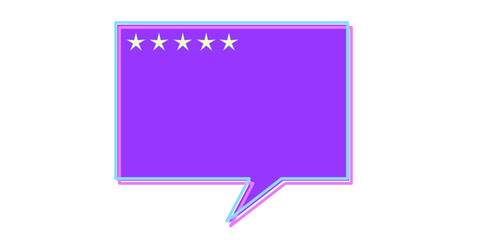 Purple Bright Speech Bubble Graphic Icon. Simple Infographic Text Box Silhouette Outline Frame Border. Empty Dialogue Blank with Stars Background. Bold Vibrant Positive Color.