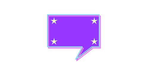 Purple Bright Speech Bubble Graphic Icon. Simple Infographic Text Box Silhouette Outline Frame Border. Empty Dialogue Blank with Stars Background. Bold Vibrant Positive Color.