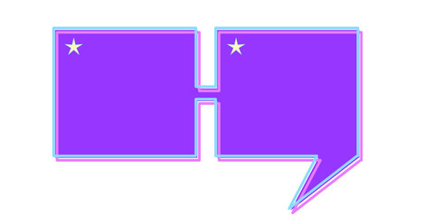 Purple Bright Speech Bubble Graphic Icon. Simple Infographic Text Box Silhouette Outline Frame Border. Empty Dialogue Blank with Stars Background. Bold Vibrant Positive Color.