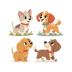 Obraz premium Cute dogs doodle vector set. Cartoon dog or puppy characters design collection with flat color in different poses. Set of funny pet animals isolated on white background.