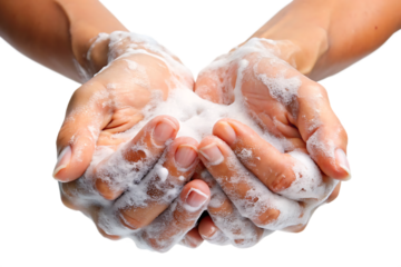Clean hands washing soap bubbles isolated on a white background