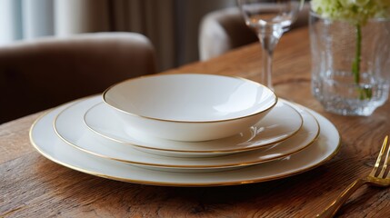 Elegant Harvard Dinner Plate Setting on Wooden Table for a Special Occasion at an Upscale Event