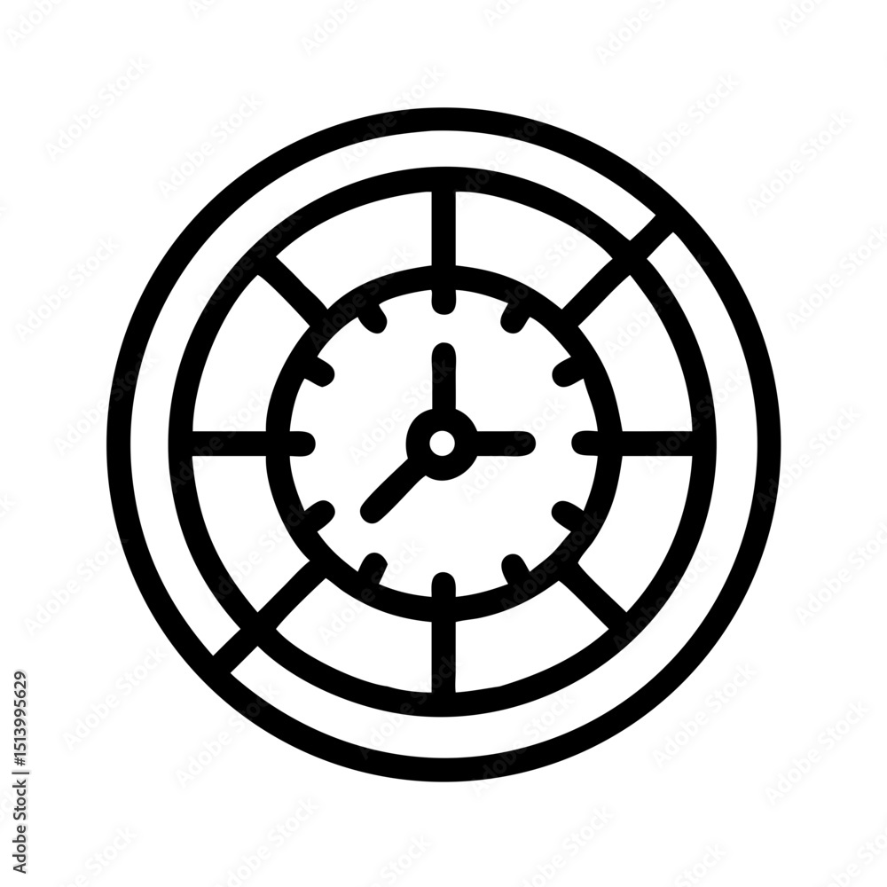 Poster vector clock icon illustration for time management and schedule planning with round face design