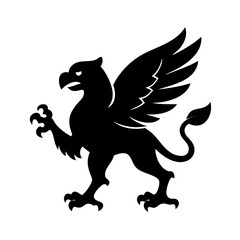Griffin vector illustration, heraldic griffin, mythical creature, griffin silhouette, black griffin art