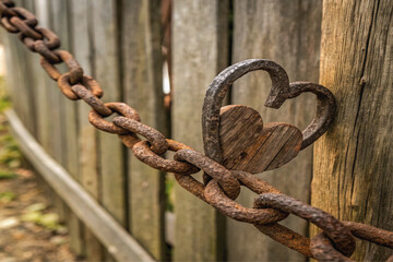 Rustic Metal Chain Entwining a Weathered Heart