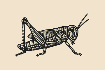 grasshopper side view engraving vintage vector illustration

