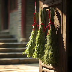 Traditional Korean Herbal Medicine Bundles Hanging to Dry - Natural Remedies