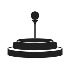 Abstract black and white illustration of a stage platform with a decorative element
