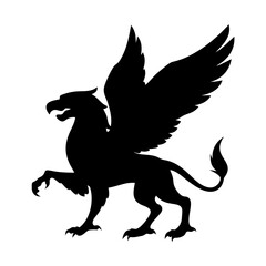 Black silhouette griffin vector illustration for heraldry and fantasy designs mythical creature art
