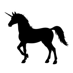 Unicorn silhouette vector graphic illustration magical creature mythical horse design art print black and white