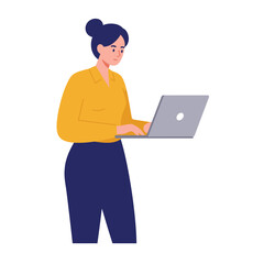 working at her desk at home. She has a lot of work. working with laptop at her work desk and testing ui and ux. Vector illustration of student studying at home.