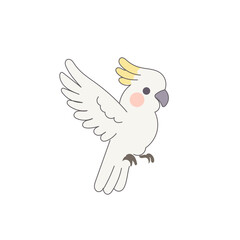 White Cackatoo Parrot Bird Cartoon Character. Funny Cute Doodle Bird Icon. Exotic Mascot Outline Design. Baby Kid Nursery Room Decoration. Positive Kawaii Adorable Cartoon Character Portrait