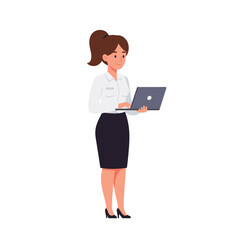 working at her desk at home. She has a lot of work. working with laptop at her work desk and testing ui and ux. Vector illustration of student studying at home.