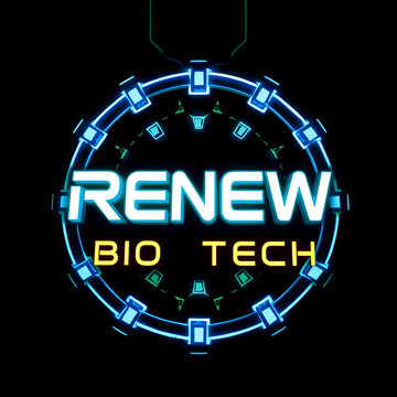 Renew Bio Tech text, bio tech sign, typeface design