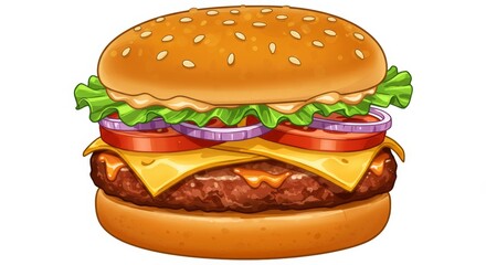 Juicy Delicious Burger 2025-05-16 - A mouthwatering cheeseburger, perfect for a quick lunch or a satisfying dinner. Symbolizing satisfaction, comfort food, fast food, indulgence, and American cuisine