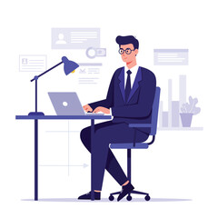 working at her desk at home. She has a lot of work. working with laptop at her work desk and testing ui and ux. Vector illustration of student studying at home.