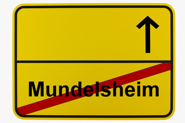 Illustration eines Ortsausgangsschildes von Mundelsheim in Baden-Württemberg