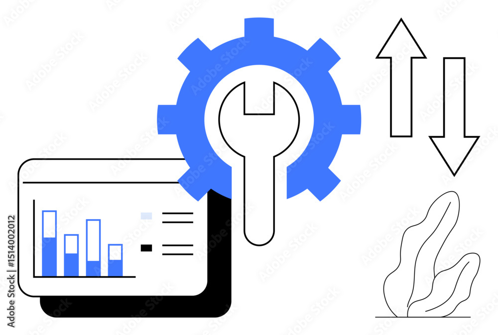 Poster gear and wrench symbolize tools and processes chart shows analytics arrows represent trends. ideal f