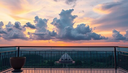 Fototapeta premium Serene Sunset Panorama from a Balcony
