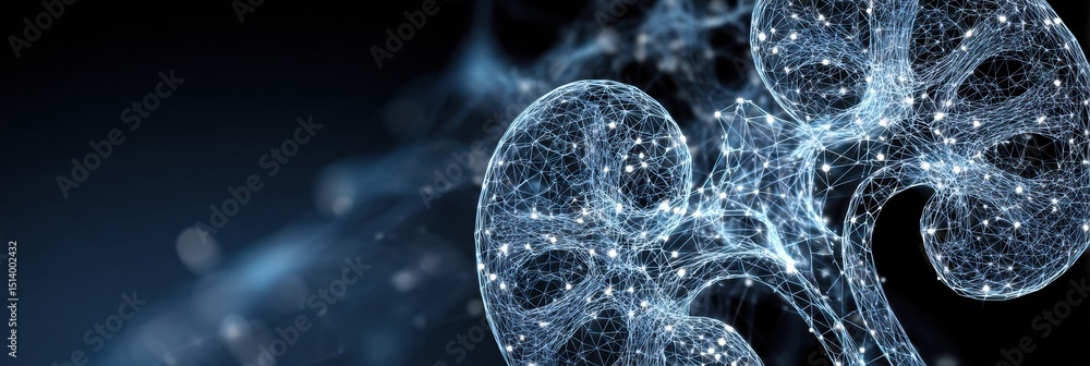 Poster Detailed Close-Up of Kidney Structure Showcasing Mesh and Data Points in a Clear Sky Margin